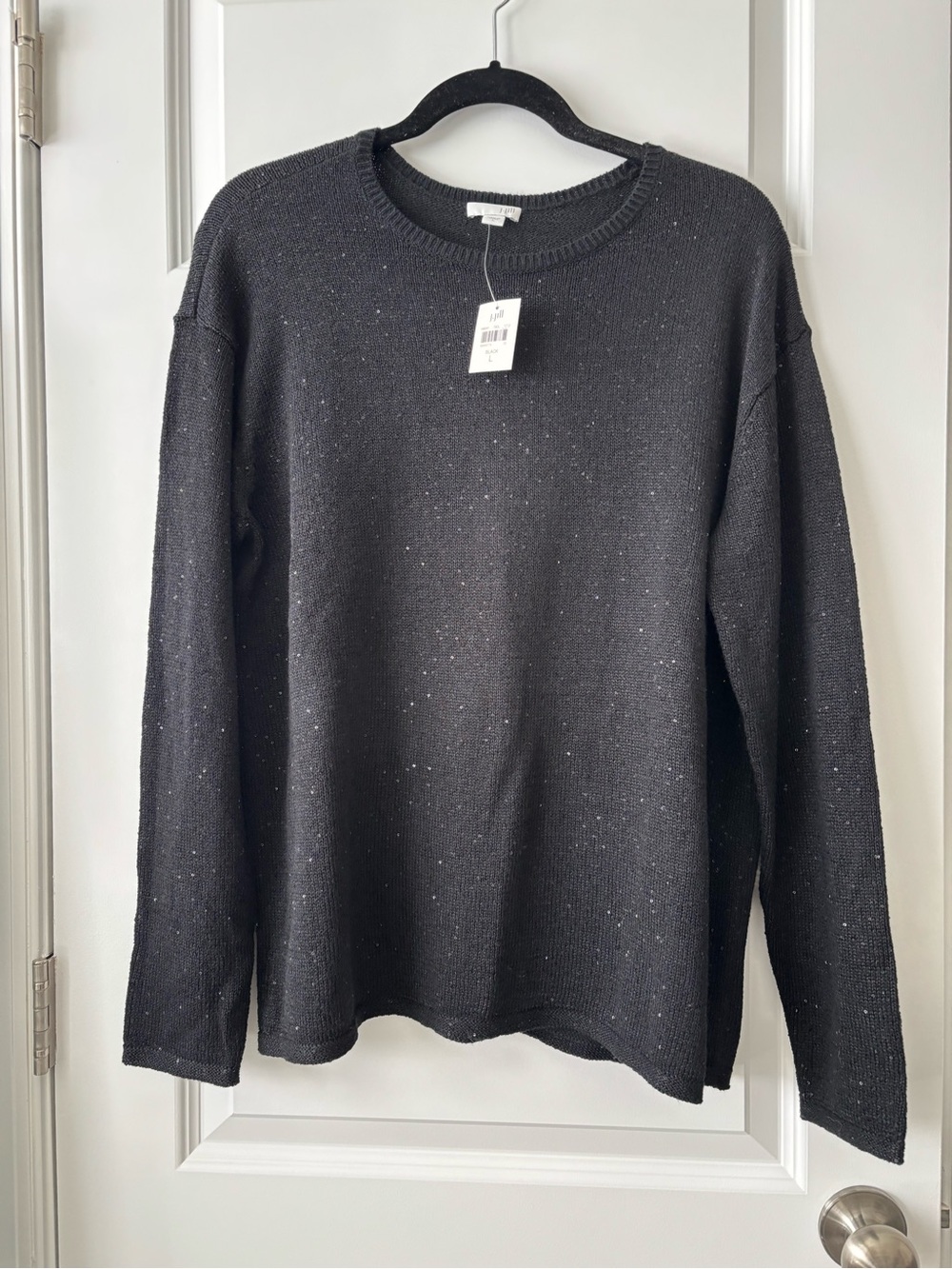 J.Jill Black Sparkle Knit Sweater Size L Crewneck Relaxed Fit NWT